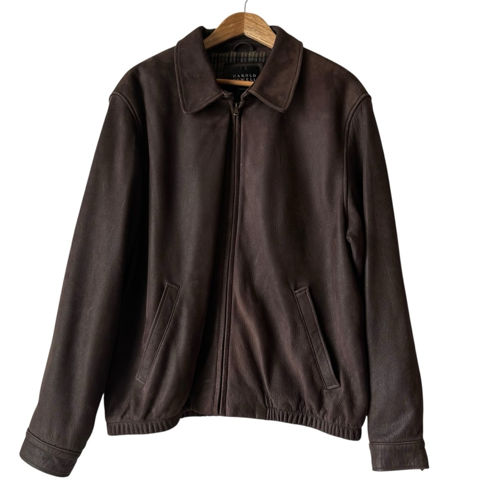 Harold Powell Vintage Dark Brown Genuine Leather Bomber Jacket XL
